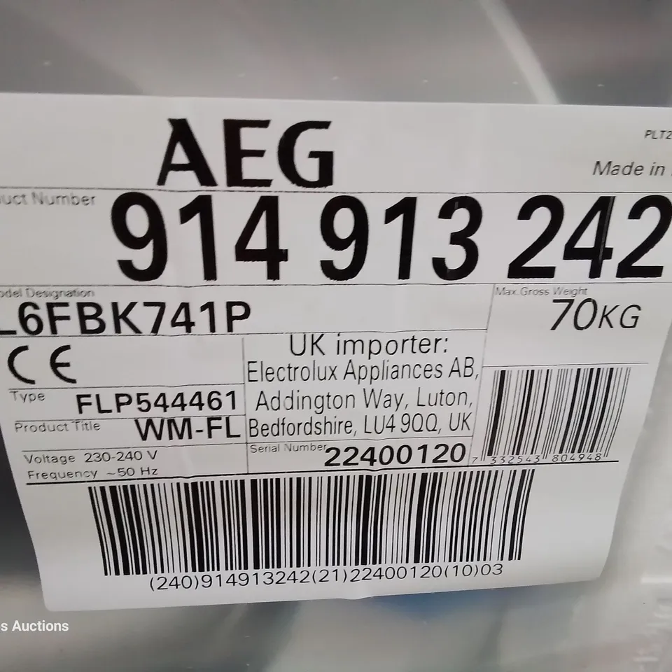 AEG FREE STANDING 7KG 1400RPM WASHING MACHINE – WHITE Model L6FBK741P