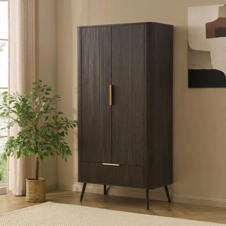 BOXED DUSK HATTIE 2 DOOR WARDROBE WITH DRAWER - WALNUT (2 BOXES)