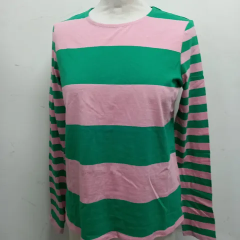 BODEN STRIPED PINK & GREEN LONG SLEEVE T-SHIRT - SIZE UK6