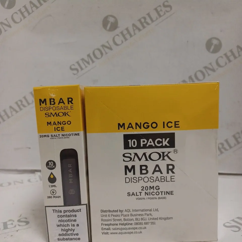 BOXED 1 PACK OF 10 SMOK M BAR DISPOSABLE VAPES - MANGO ICE. 