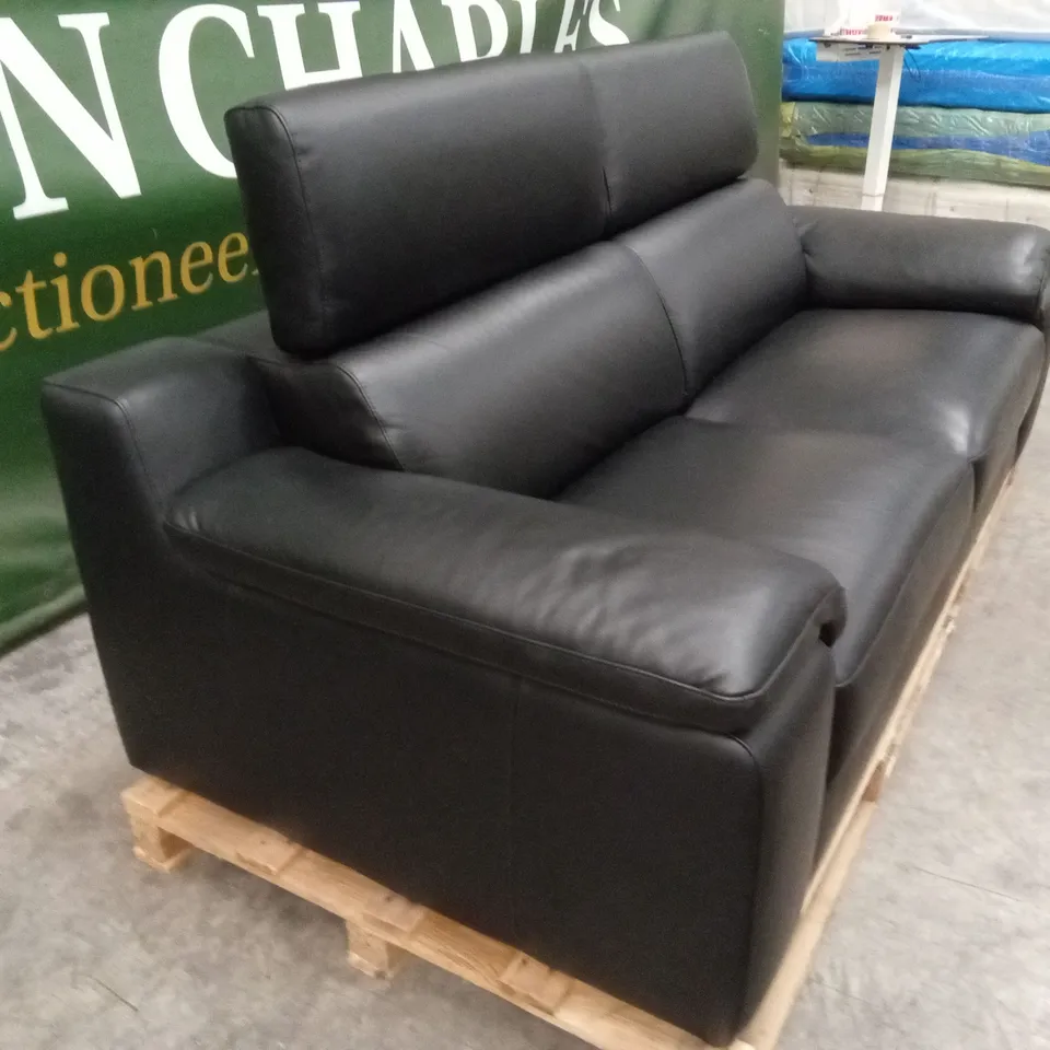 QUALITY DESIGNER ITALIAN MADE RICCARDO 3 SEATER LEATHER SOFA - BLACK
