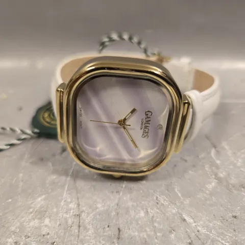 GAMAGES OF LONDON WHITE LEATHER STRAP WATCH