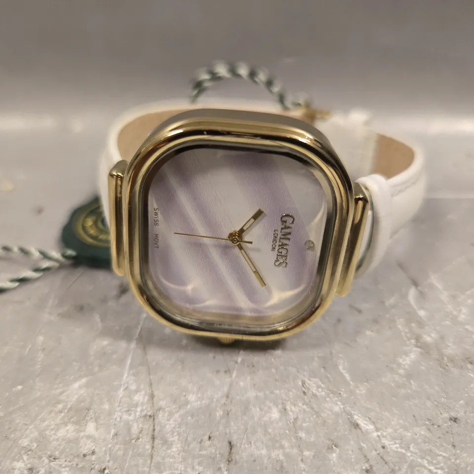 GAMAGES OF LONDON WHITE LEATHER STRAP WATCH 