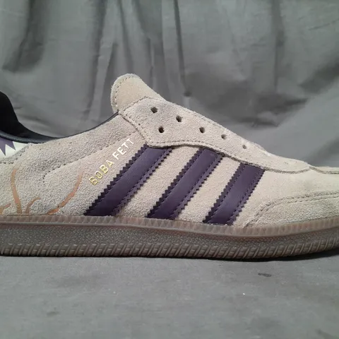 PAIR OF ADIDAS STAR WARS BOBA FETT/SARLACC SHOES IN SAND/DARK PURPLE UK SIZE 7.5