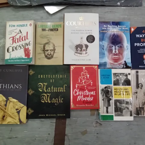 CAGE OF ASSORTED BOOKS BY MARGARET ATWOOD, TOM HINDLE, ALEXANDRA BEBEDICT, VALENTINE LOW, RICK GANNON, STEPHEN POGANY 