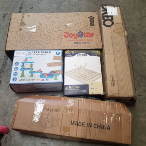 PALLET CONTAINING ASSORTED PRODUCTS INCLUDING KIDS BIKE, TOWER FAN, PLAYPEN, AIR MATTRESS & TOY WATER TABLE