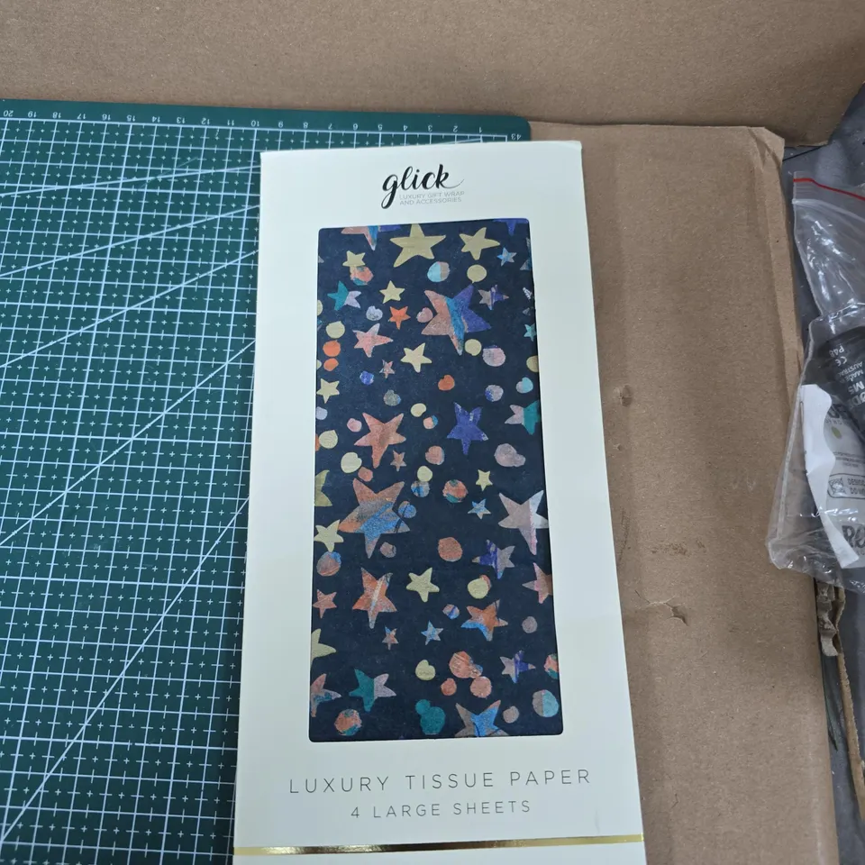 BOX OF APPROXIMATELY 12 ASSORTED ITEMS TO INCLUDE: LUXURY GIFT WRAP 