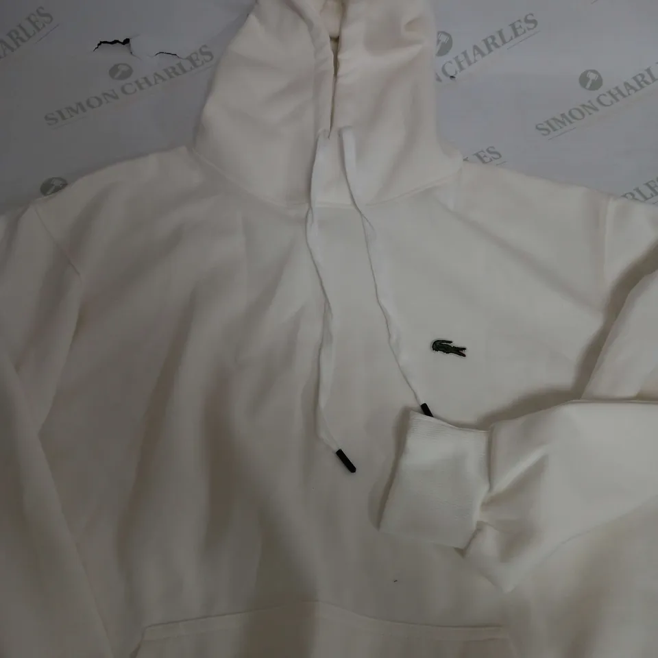 LACOSTE CREAM SMALL LOGO HOODIE - LARGE
