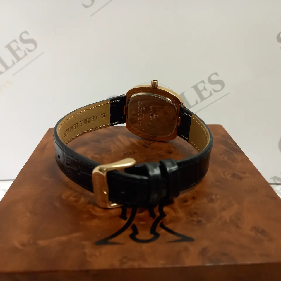 INCITATUS ROSE GOLD EFFECT WATCH WITH BLACK LEATHER STRAP