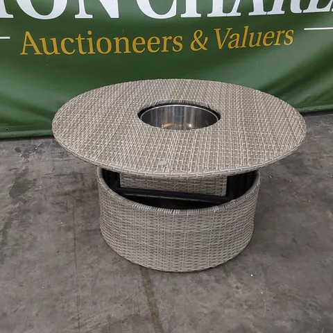 AMALFI RISING TABLE WITH ICE BUCKET IN GREY RATTAN 