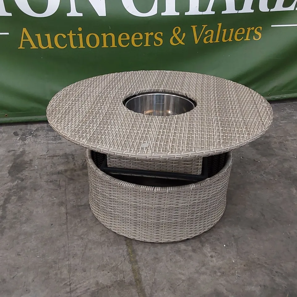 AMALFI RISING TABLE WITH ICE BUCKET IN GREY RATTAN 