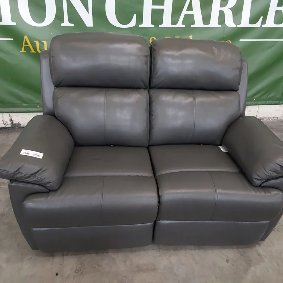 DESIGNER POWER RECLINING TWO SEATER SOFA CHARCOAL LEATHER 