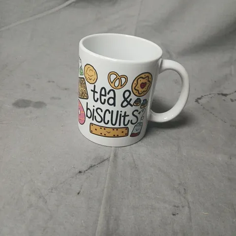 CERAMIC MUG WITH TEA & BISCUITS PRINT