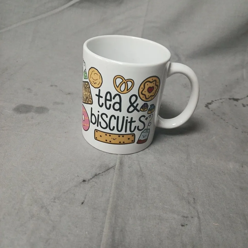 CERAMIC MUG WITH TEA & BISCUITS PRINT