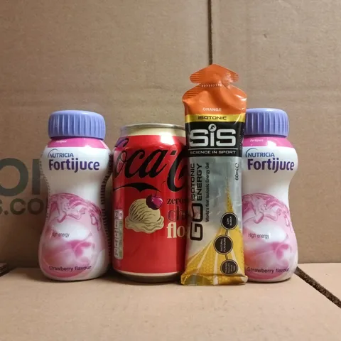APPROXIMATELY 8 ASSORTED FOOD AND DRINK ITEMS TO INCLUDE COCA-COLA, SIS, NUTRICIA, ETC