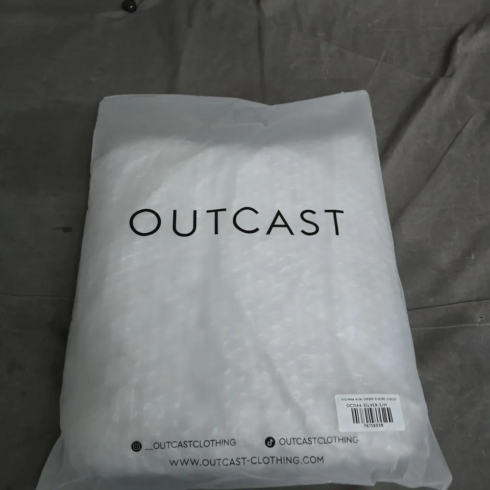 OUTCAST VIONNA MINI DRESS – SILVER, SIZE S/M 