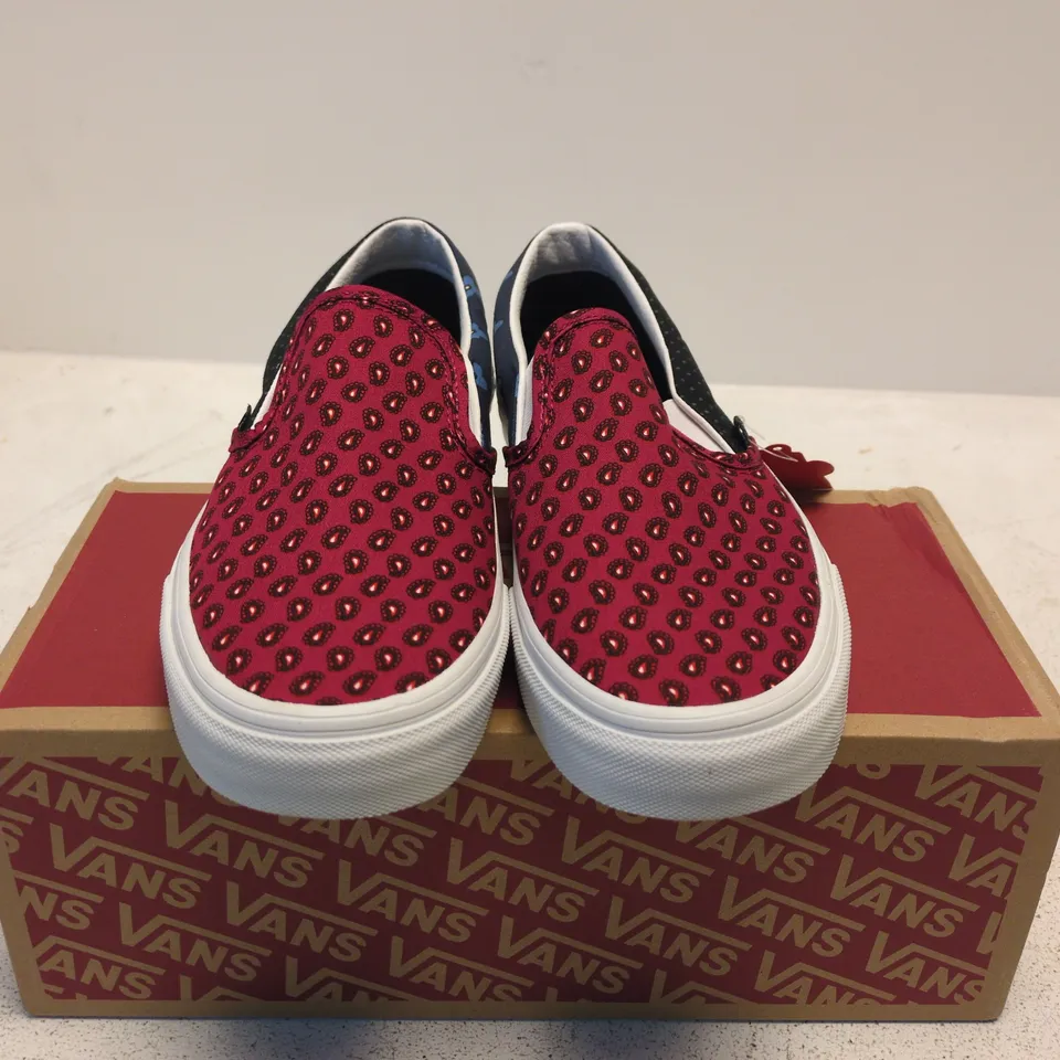 BOXED PAIR OF VANS CLASSIC SLIP-ON SHOES – TIE PRINT MIX, PINK/BLACK/YELLOW MULTI, WOMEN UK6