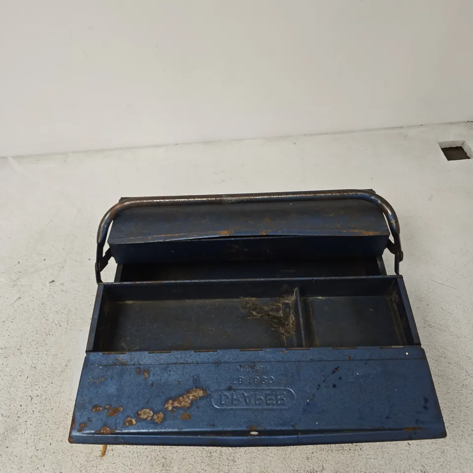 DRAPER BLUE METAL TOOLBOX WITH CARRY HANDLE – VINTAGE