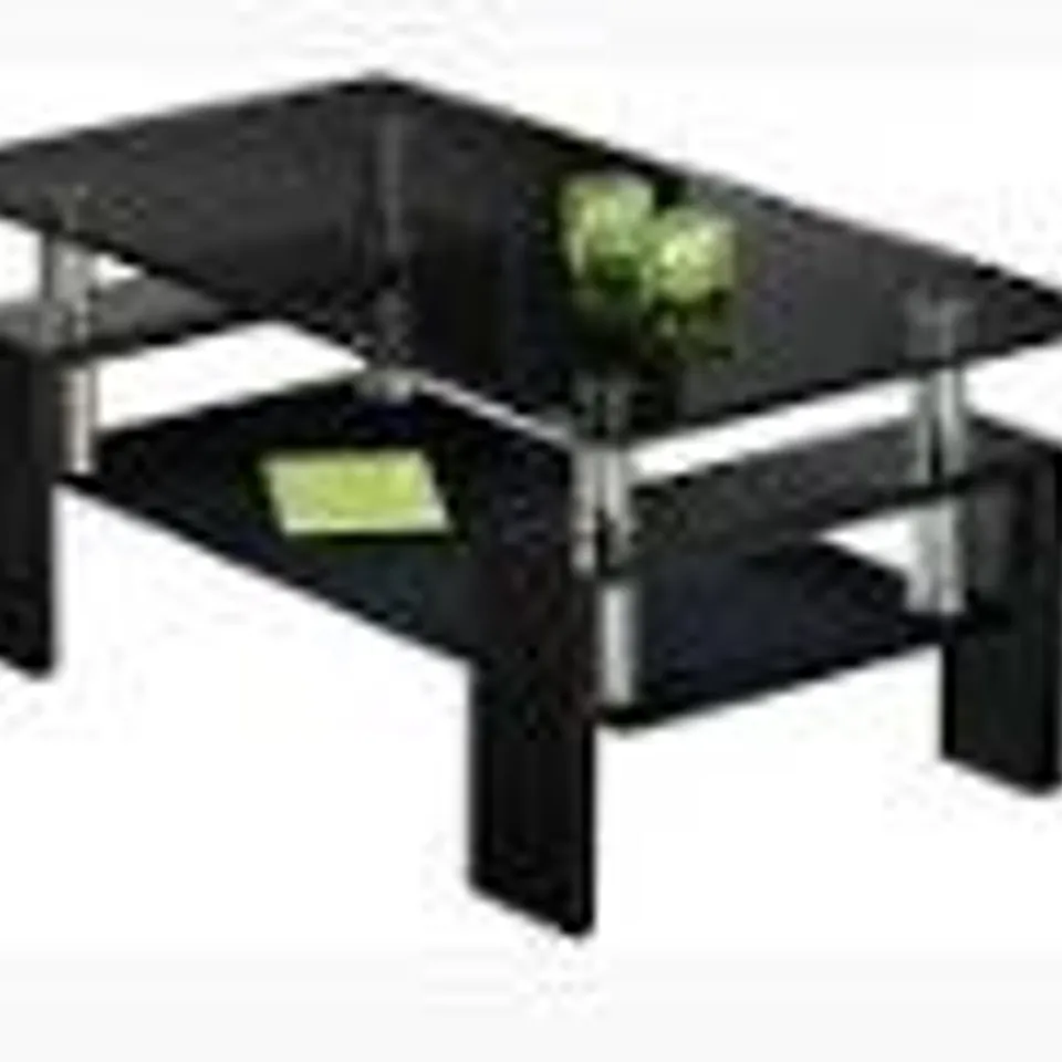 BOXED RECTANGLE GLASS COFFEE TABLE MODERN LIVING ROOM FURNITURE SHELF BLACK/WHITE WOOD (1 BOX)