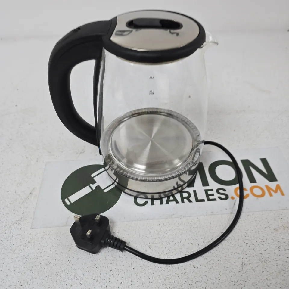 GLASS-BODIED ELECTRIC KETTLE WITH BLACK HANDLE