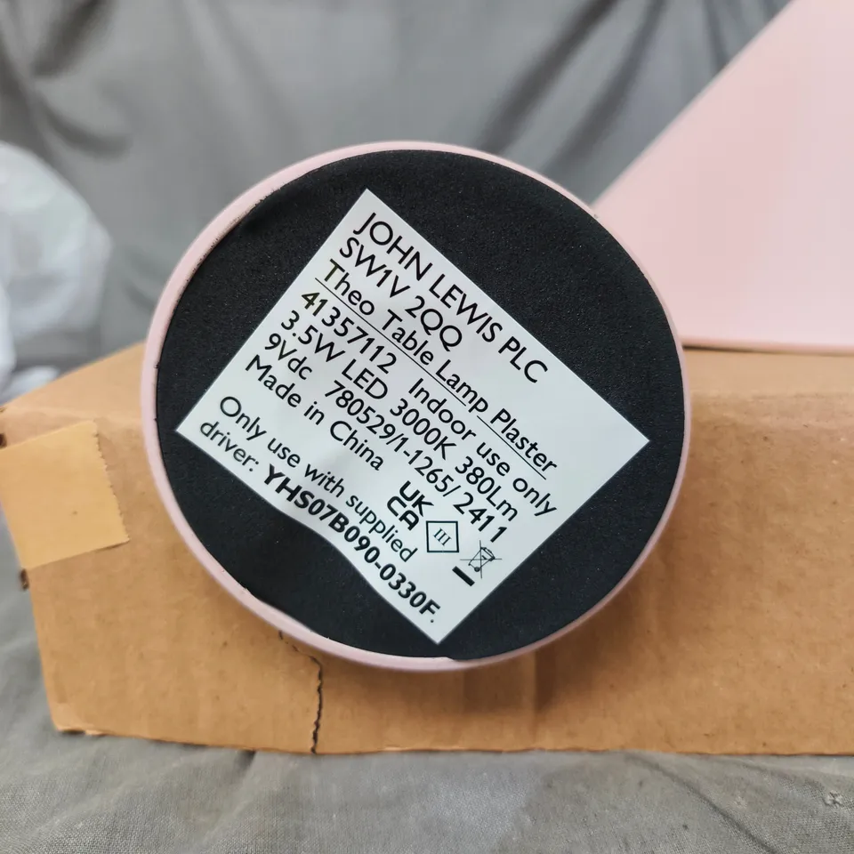 JOHN LEWIS THEO TABLE LAMP – PINK SHADE, LED 3.5W, 3000K