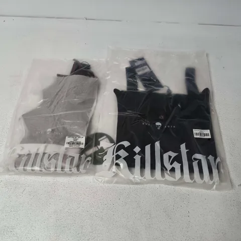 LOT OF APPROXIMATELY 50 BRAND NEW KILLSTAR CLOTHING ITEMS TO INCLUDE GRAVEYARD SWING BARDOT TOPS AND WETLAND PEPLUM CORSETS - VARIOUS SIZES