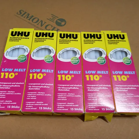 LOT OF 5 UHU LOW MELT 15-PACKS OF GLUE STICKS