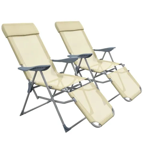 BOXED OUTSUNNY SET OF TWO SUN LOUNGERS, WITH FIVE-POSITION ADJUSTABLE BACKS - BEIGE (1 BOX)