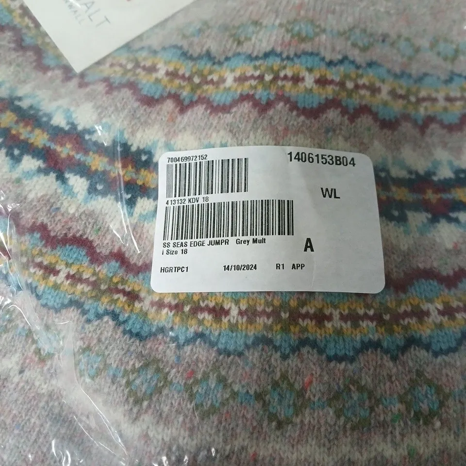 SEASALT CORNWALL SEAS EDGE JUMPER GREY MULTI SIZE 18. BAGGED
