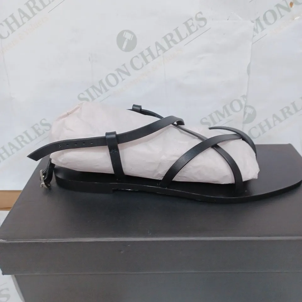 BOXED PAIR OF HUSH MILA MINIMALIST SANDALS - BLACK / SIZE: 40 EU 