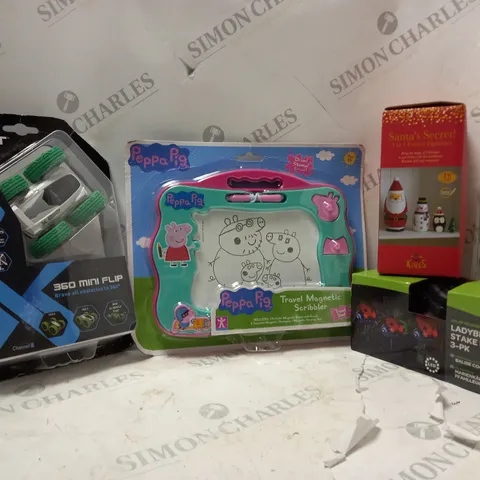 BOX OF APPROX 20ASSORTED ITEMS TO INCLUDE - PEPPA PIG TRAVEL MAGNETIC SCRIBBLER - EXOST 360 MINI FLIP - LADY BIRD STAKE LIGHT ECT