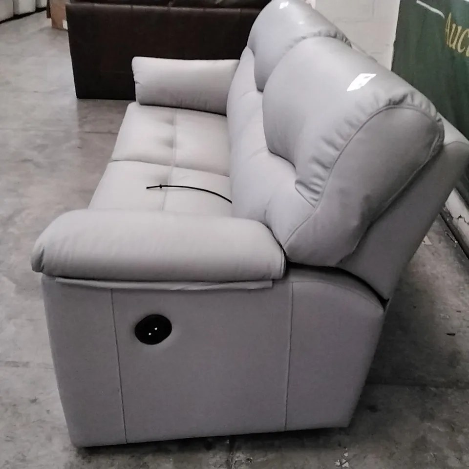 QUALITY BRITISH DESIGNER G PLAN MANUFACTURED STRATFORD 3 SEATER ELECTRIC RECLINER DBL SOFA - CAMBRIDGE GREY LEATHER 