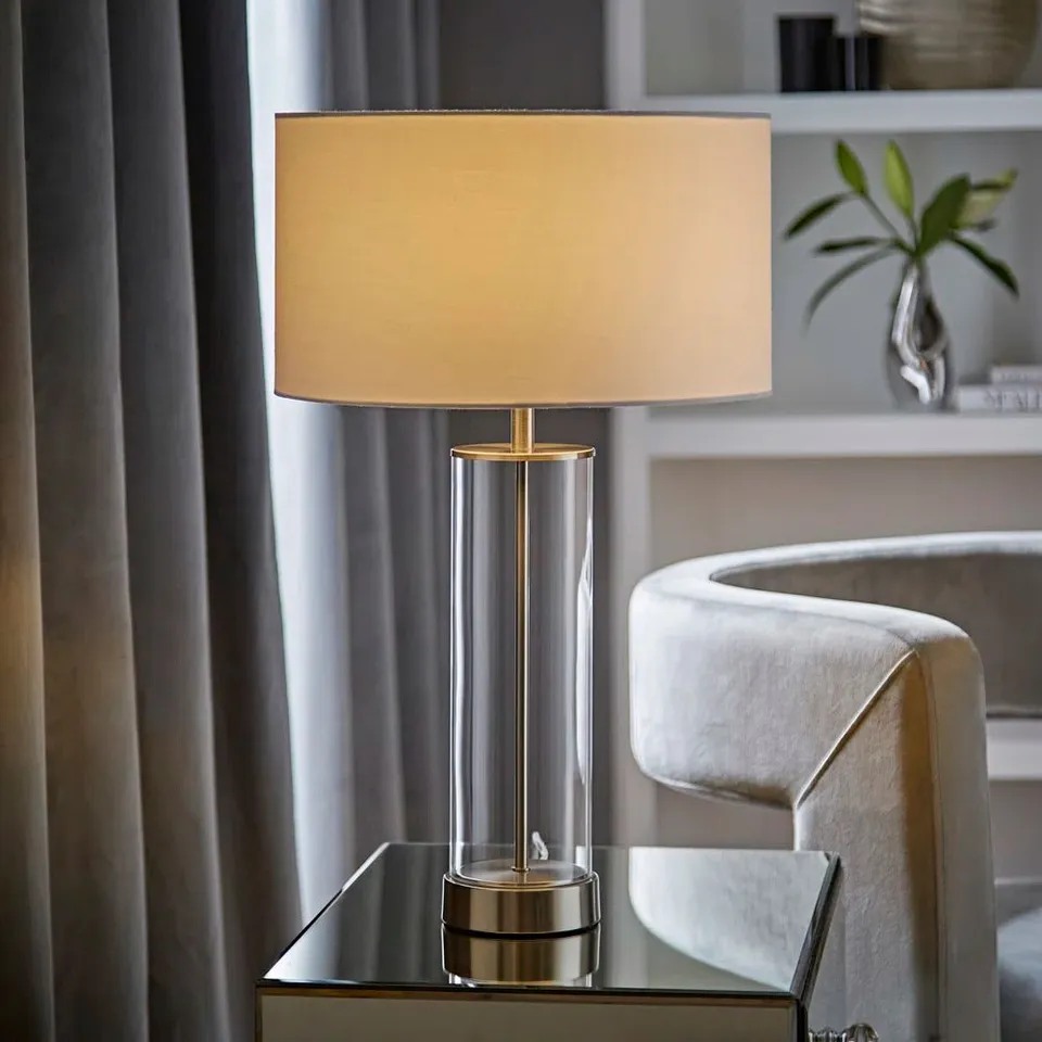 BOXED YAWEN 56" BRUSHED CHROME TABLE LAMP