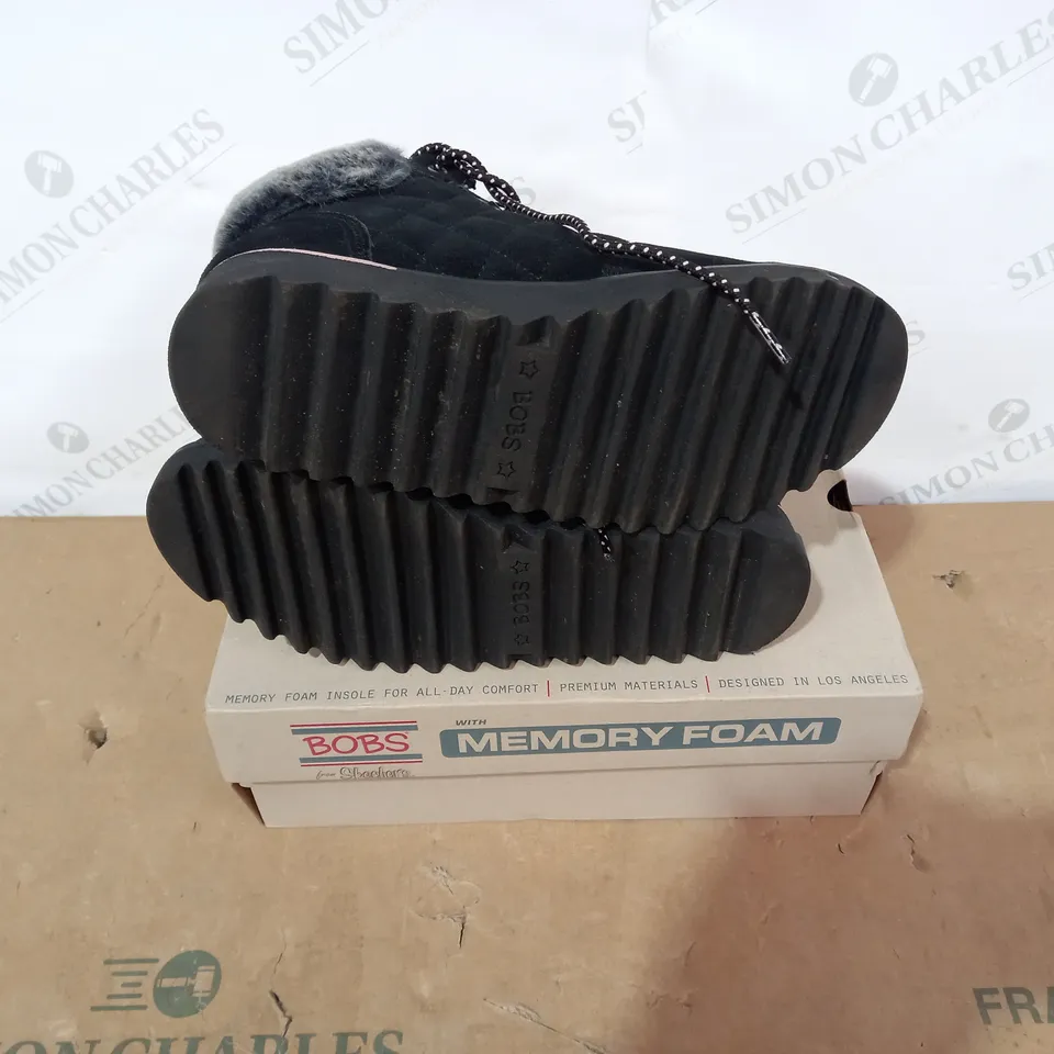 BOXED PAIR OF BOBS BY SKECHERS BLACK BOOTS - SIZE 5.5
