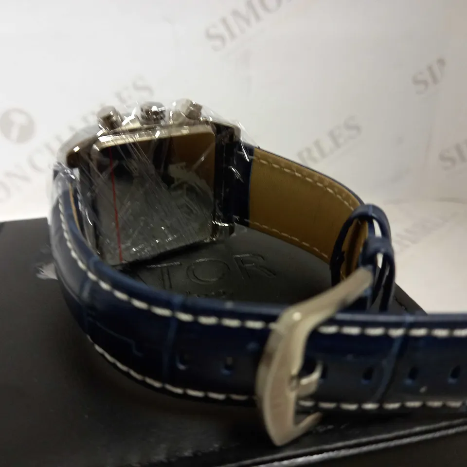 LATOR CALIBRE BLUE TRIPLE DIAL LEATHER STRAP WATCH RRP £585