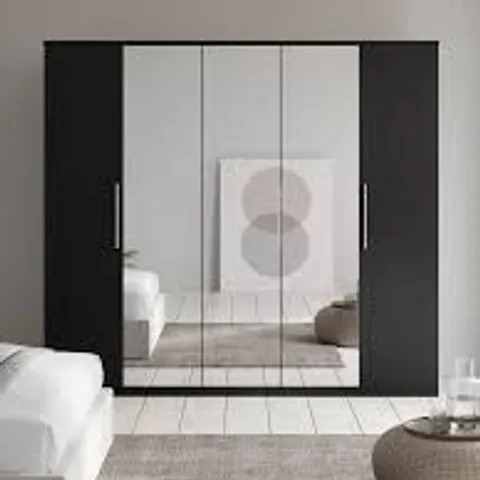 BOXED PRAGUE 5 DOOR MIRRORED WARDROBE - BLACK ASH (5 BOXES)