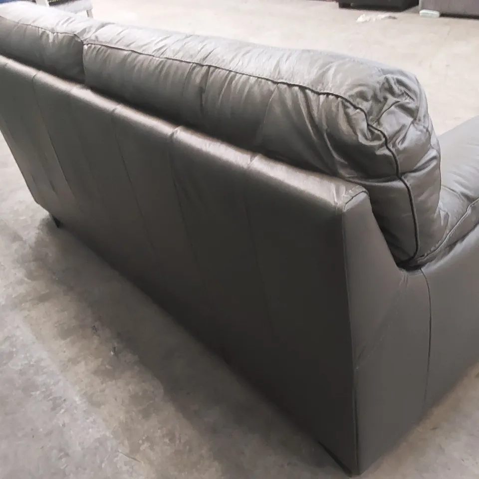 DESIGNER AMBROSE LEATHER 3 SEATER SOFA - ELEPHANT GREY