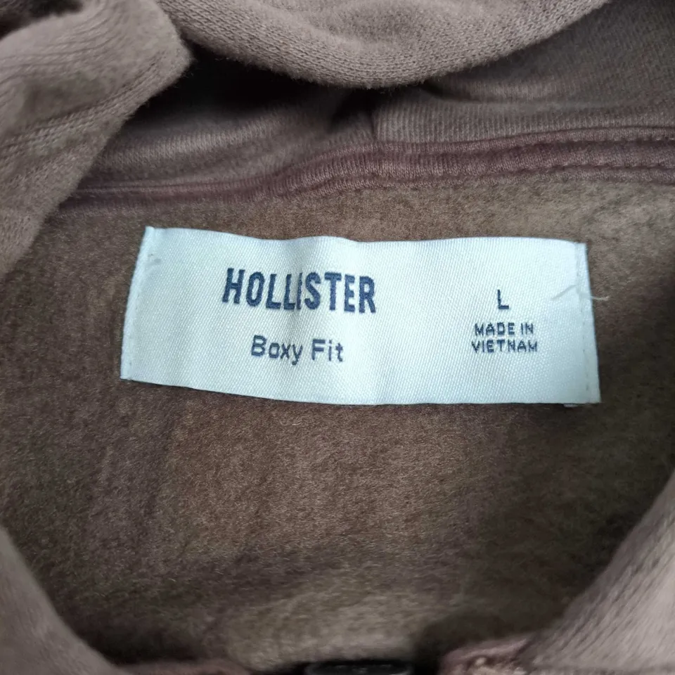 HOLLISTER BOXY FIT ZIP HOODIE – BROWN, SIZE L, MADE IN VIETNAM