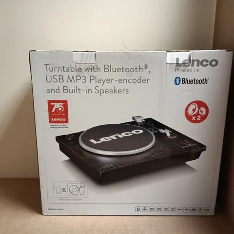 LENCO TURNTABLE WITH BLUETOOTH, USB MP3 ENCODER & BUILT-IN SPEAKERS – LS-55BK , BOXED