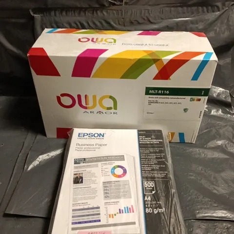 APPROXIMATELY 15 ASSORTED COMPUTER PRODUCTS TO INCLUDE PRINTER PAPER, INK, THERMAL ROLL ETC