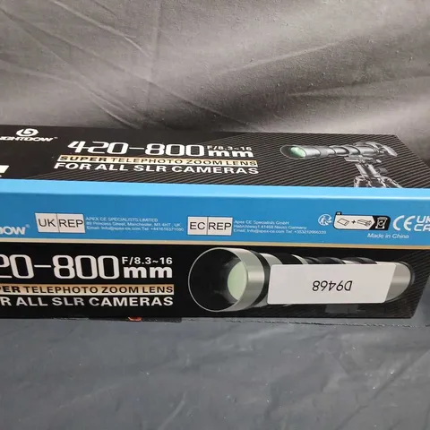 LIGHTDOWN 420-800MM F/8.3-16 TELEPHOTO ZOOM LENS FOR ALL SLR CAMERAS – BOXED
