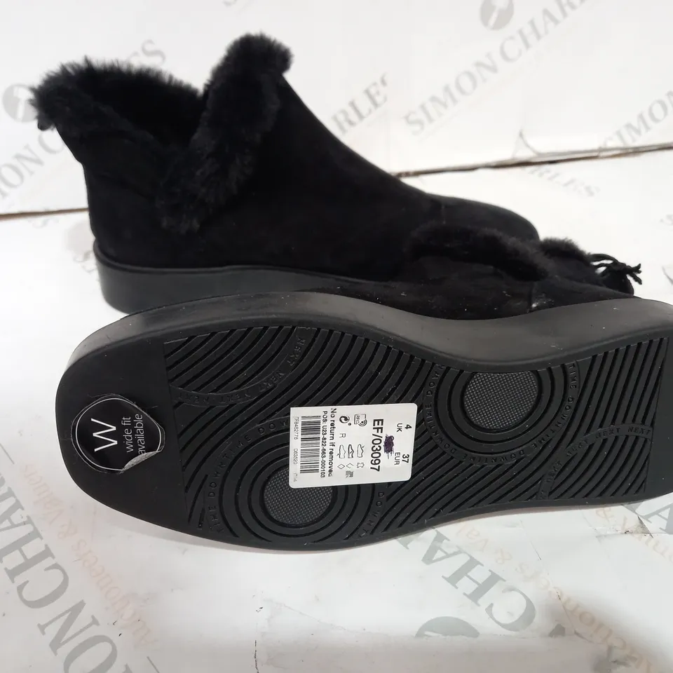 NEXT BLACK FOREVER COMFORT FAUX FUR SUEDE ANKLE BOOTS