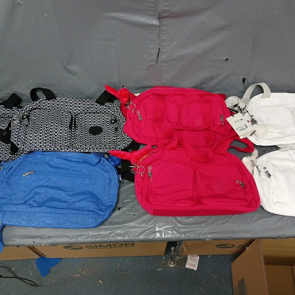 8 ASSORTED KIPLING COOL DEFEA BAGS IN VARIOUS COLOURS 