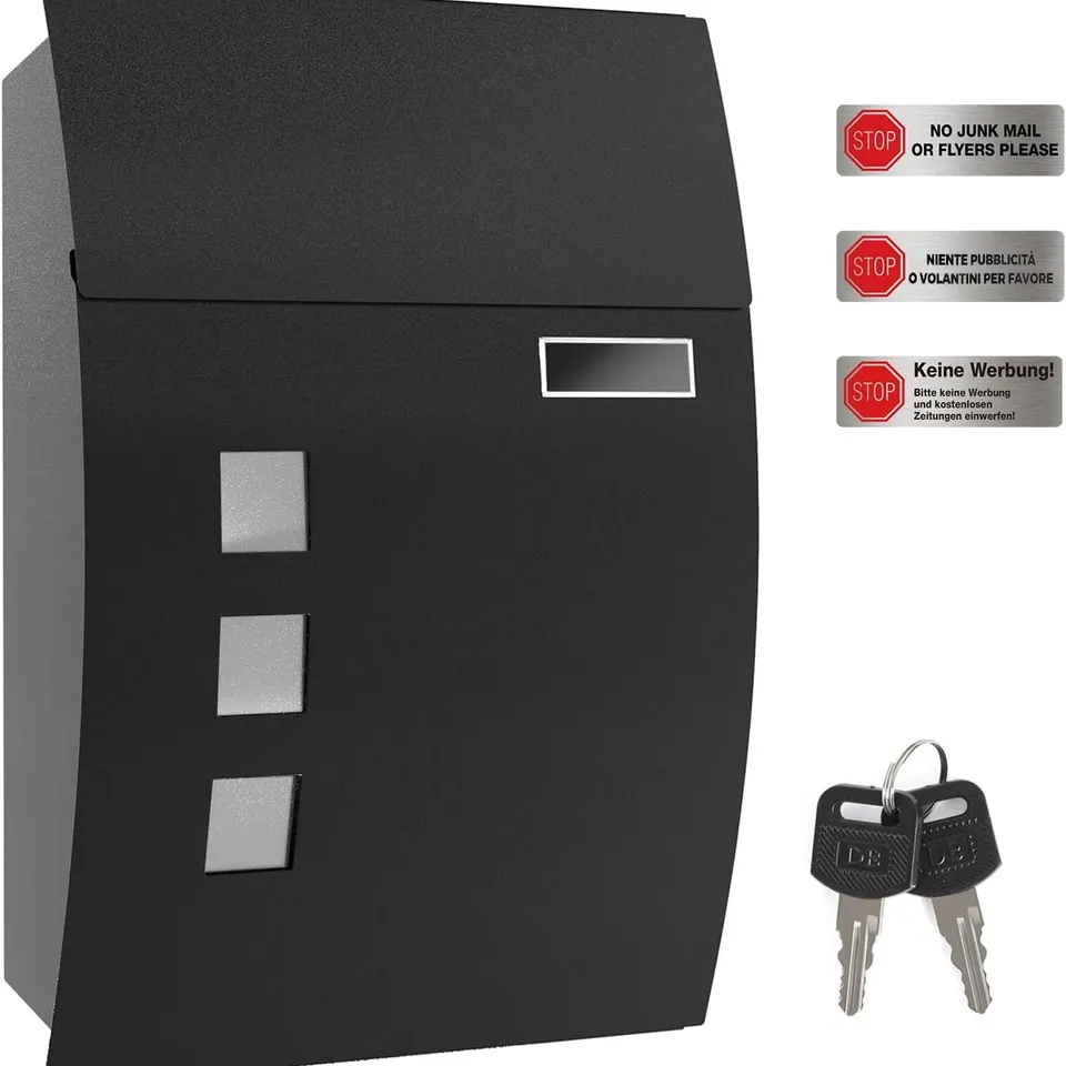 BOXED SONGMICS MAILBOX, WALL-MOUNTED LOCKABLE POST LETTER BOX WITH VIEWING WINDOWS
