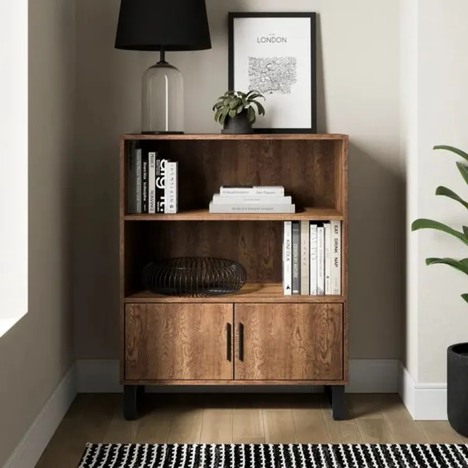 BOXED FREDDIE LOW BOOKCASE, RUSTIC WOOD EFFECT (1 BOX)