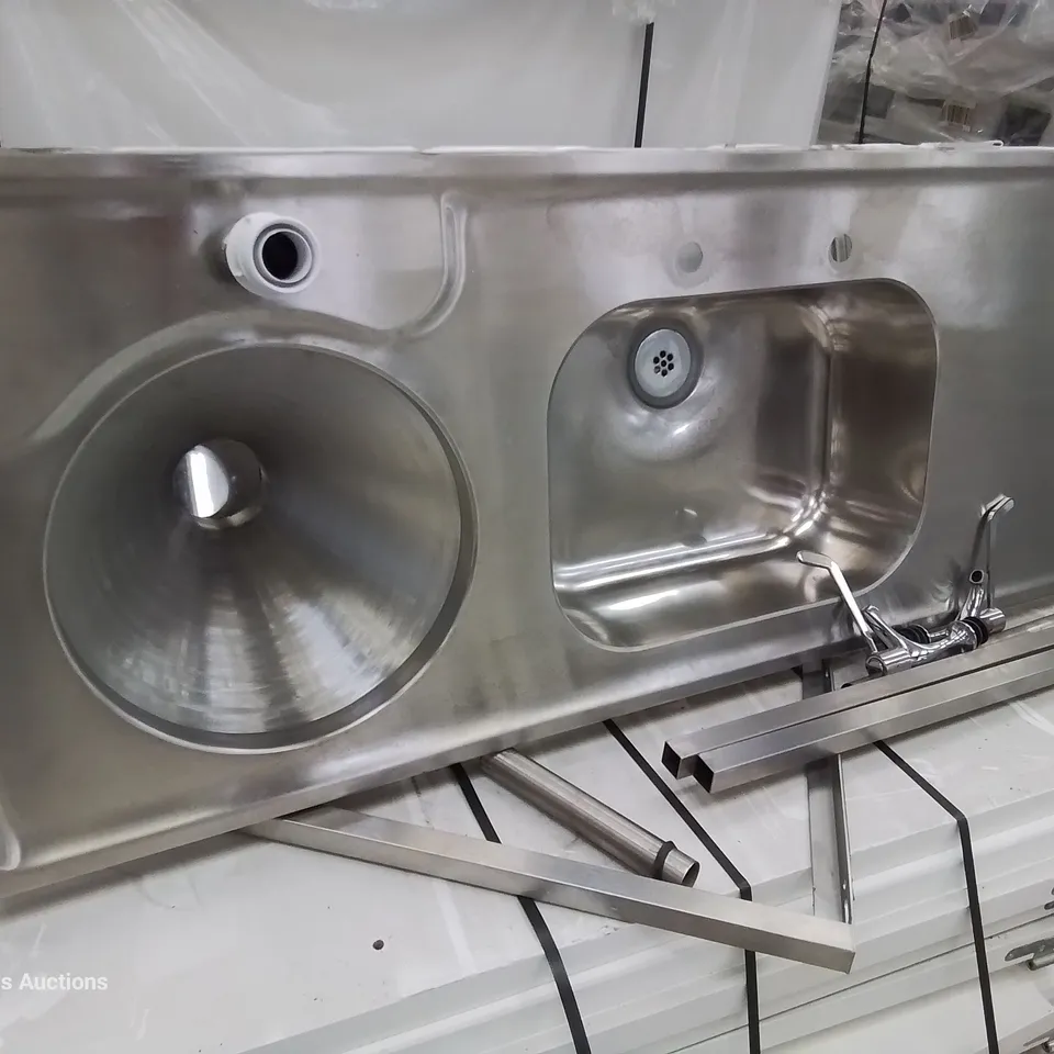 STAINLESS STEEL DOUBLE BOWL SINK TOP WITH 2 MIXER TAPS 