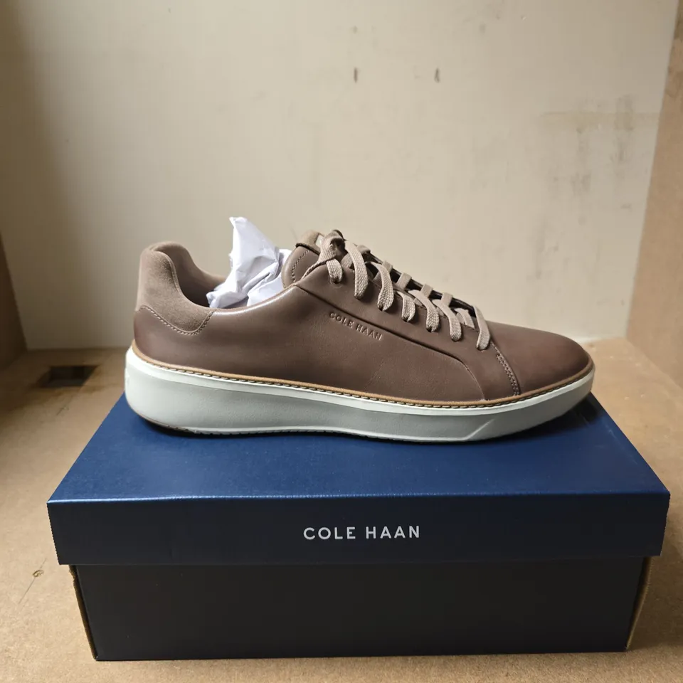 COLE HAAN TOPSPIN SNEAKER, BROWN LEATHER – UK 12