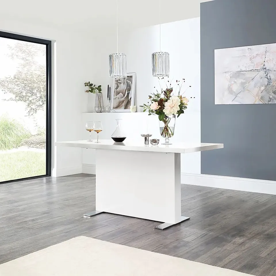 BOXED DESIGNER MAGNUS WHITE HIGH GLOSS 160cm DINING TABLE (2 BOXES)