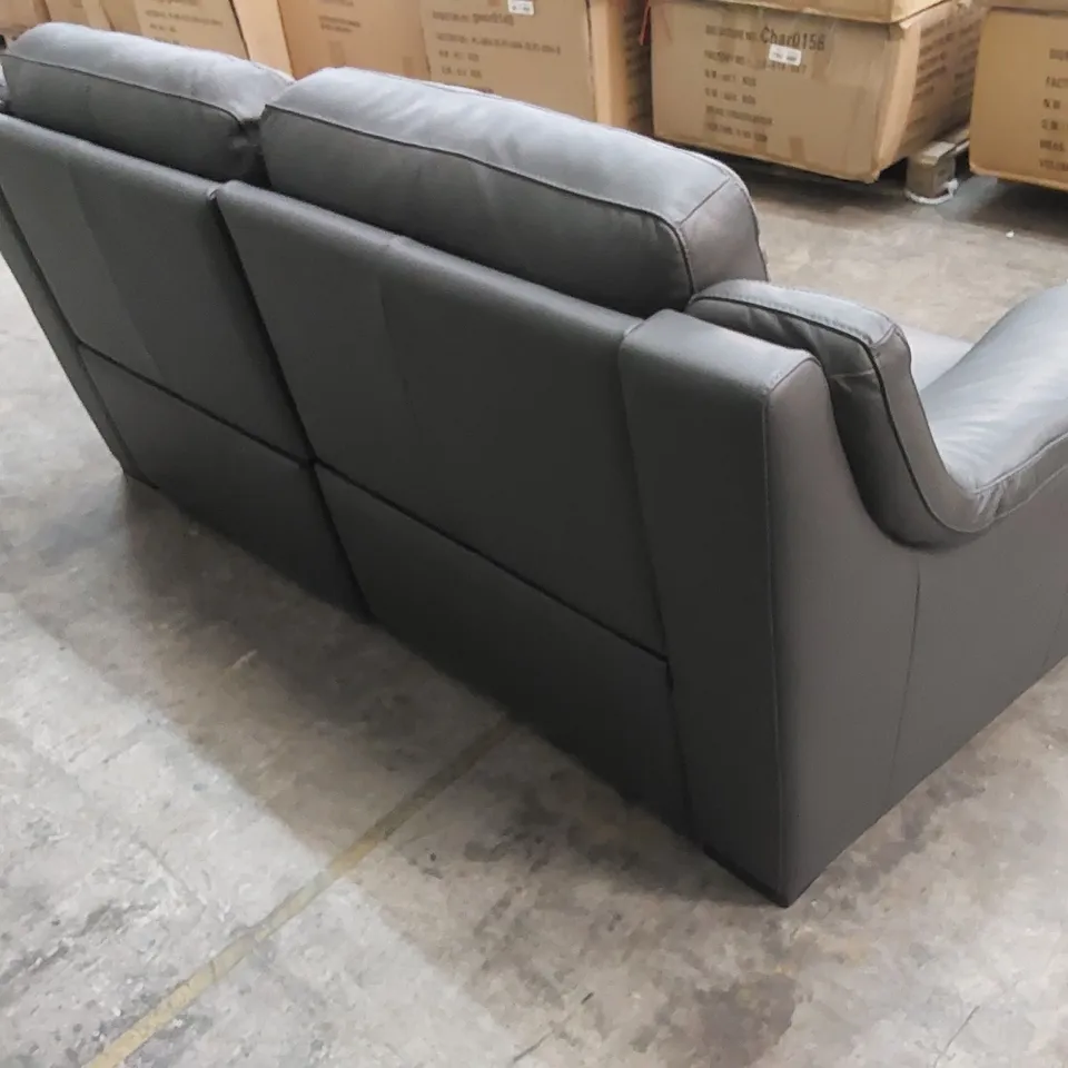 QUALITY DESIGNER ITALIAN MADE DEGANO 3 SEATER, 2 ELECTRIC MECHANISM RECLINER SOFA IN SLATE GREY LEATHER 