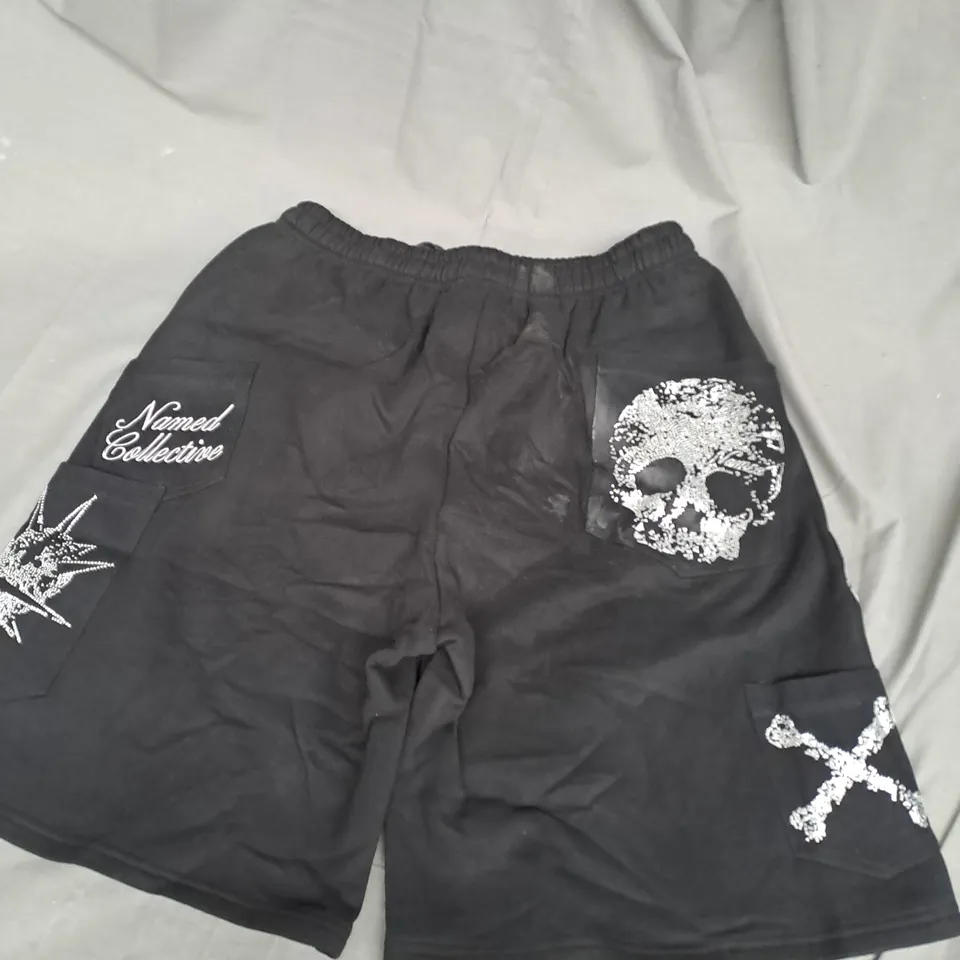 NAMED COLLECTIVE RHINESTONE SKULL SHORTS IN BLACK SIZE L
